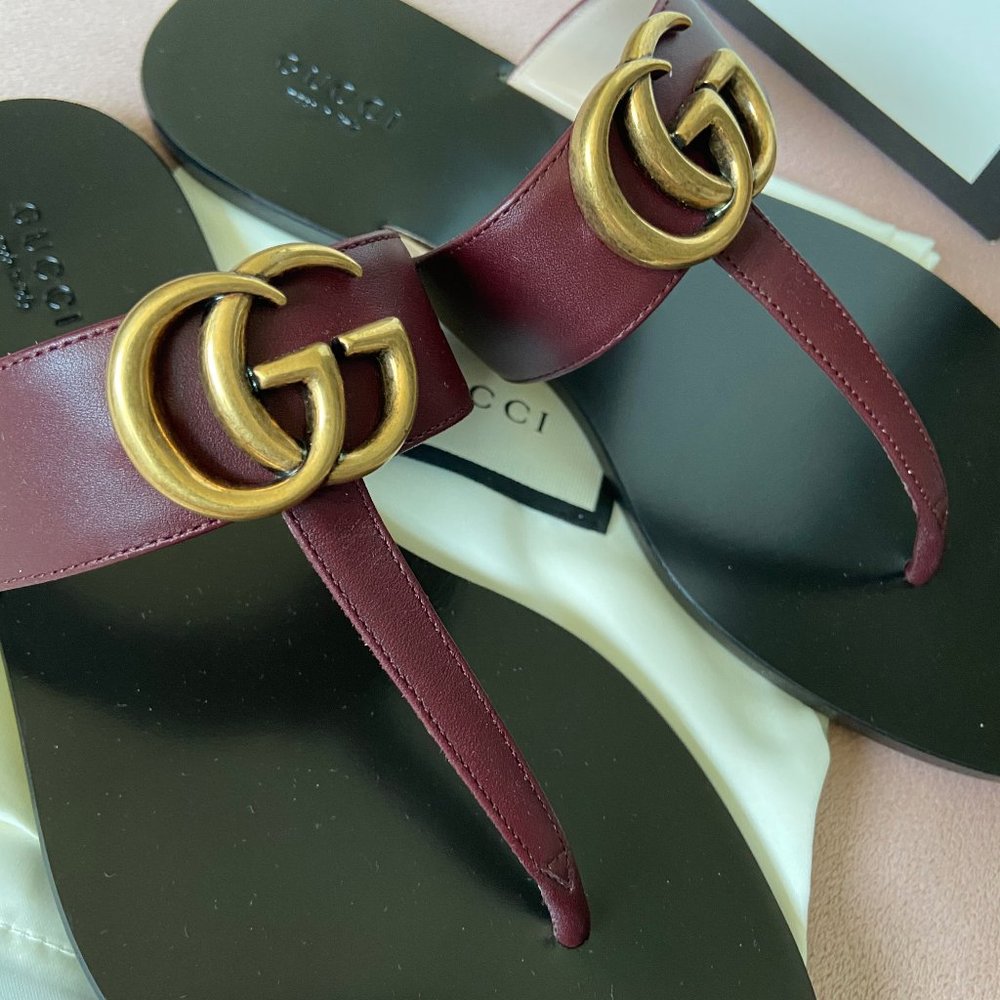 Gucci Leather thong sandal with Double G 37.5 - Picture 8 of 15